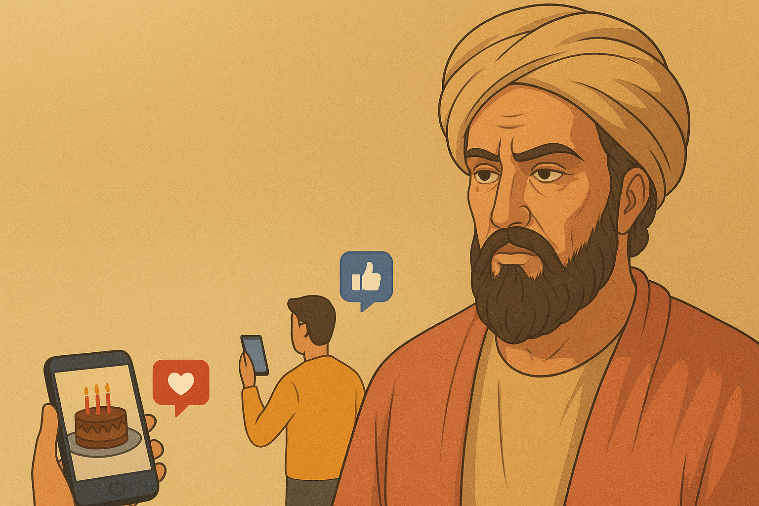 Amr ibn al-As historical illustration with modern social media concept